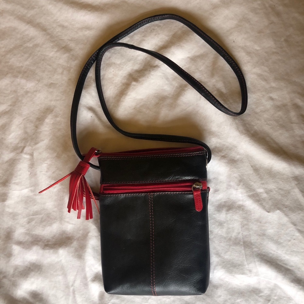 Black and Red Leather Crossbody Bag